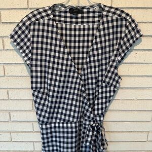 Navy and White Gingham Wrap Dress